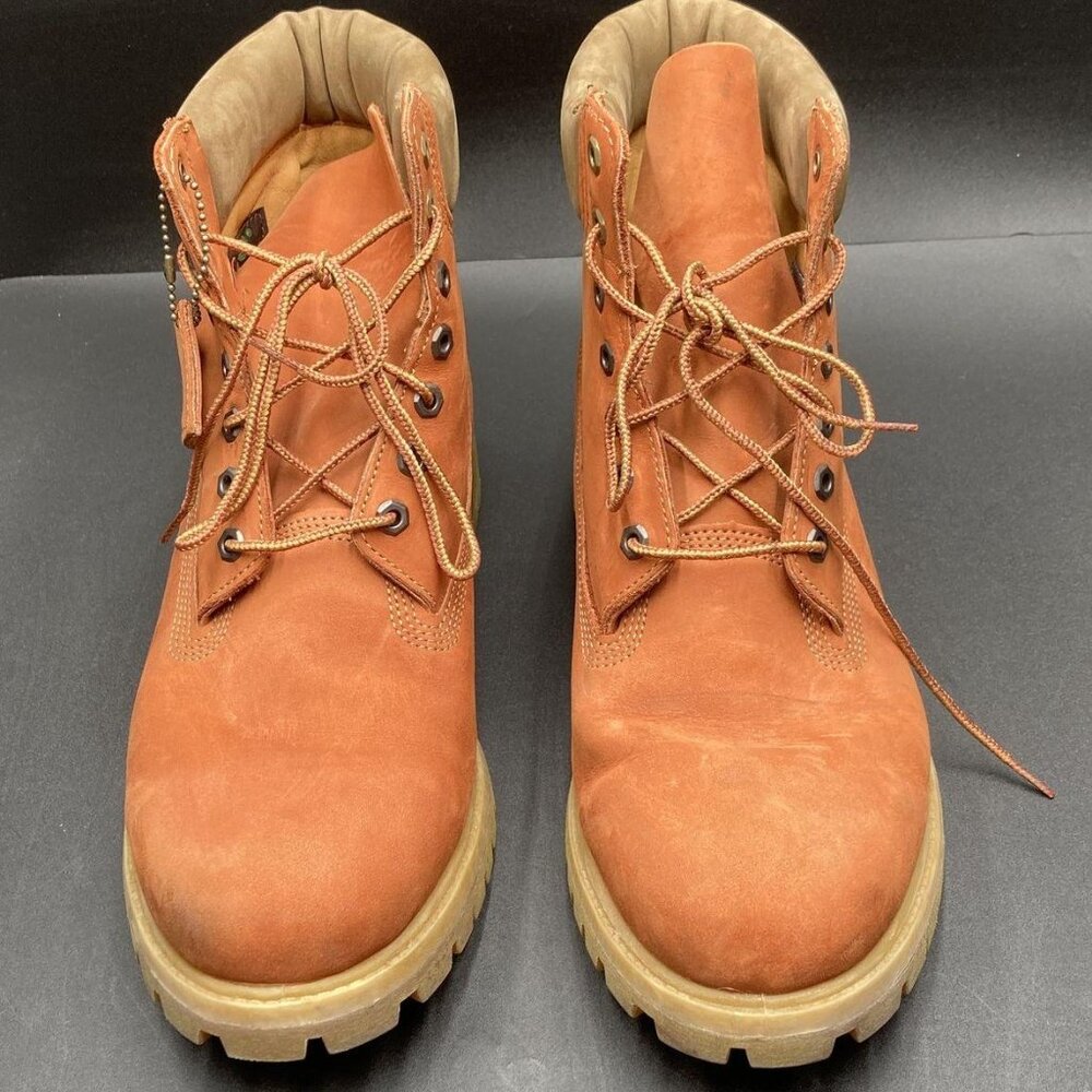 Size 13 Timberland Leather Lace Up Brownish Orange Boots - Picture 3 of 5